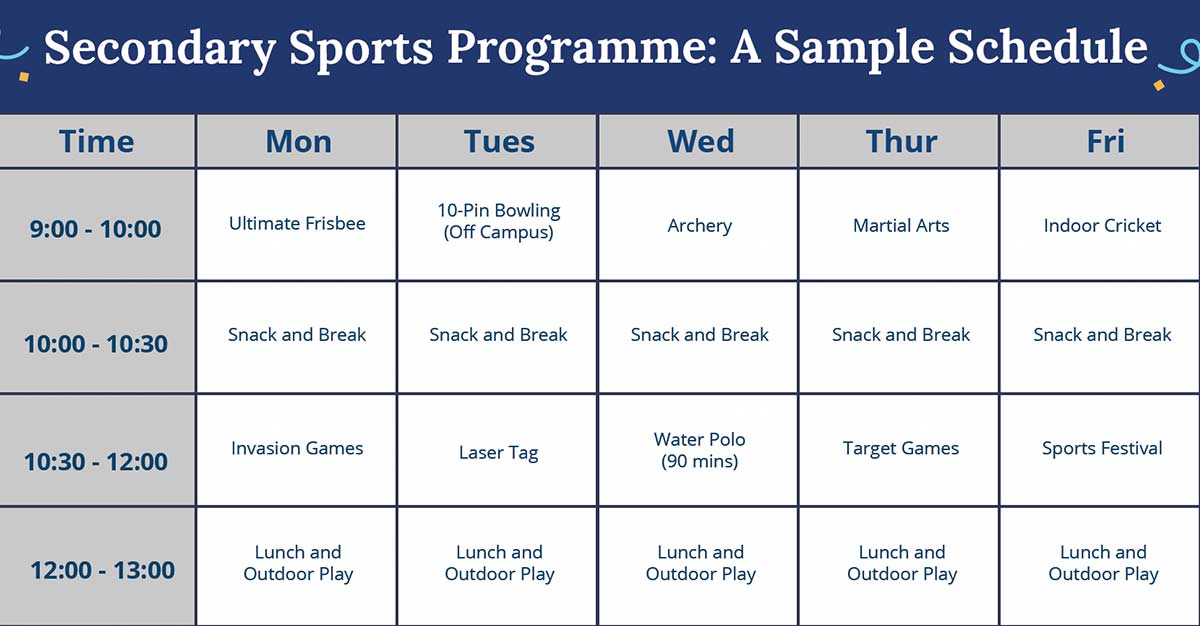 Sample schedule for Summer Secondary Programme